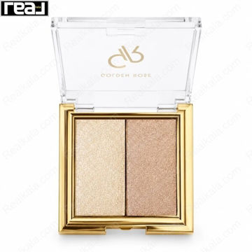 پالت هایلایتر دوتایی سو گلو گلدن رز شماره 102 شید Sunshine با دو رنگ طلایی گرم و برنز در قاب طلایی